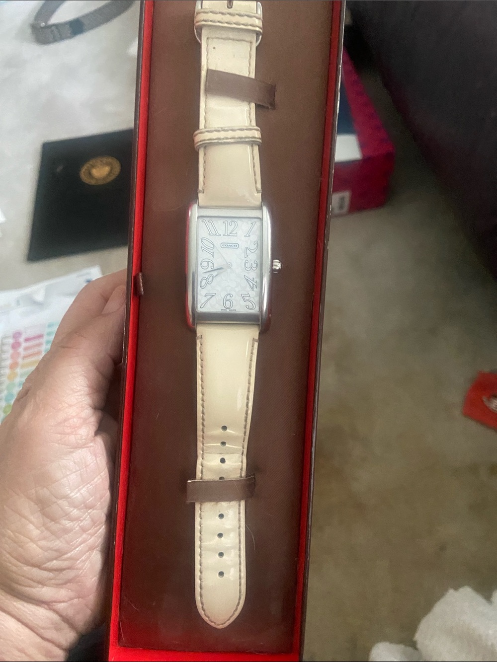 Coach Women’s Watch with white  Leather Strap and Silver Dial
